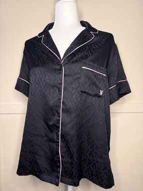 Victoria's Secret Black Satin Short-Sleeve Pajama Tops (SET OF 2 TOPS)